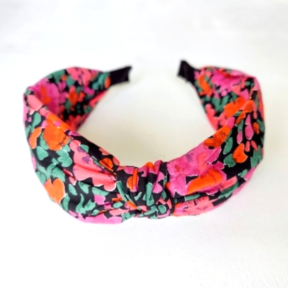 Sasha Floral Topknot Headband - Black w/ Multi